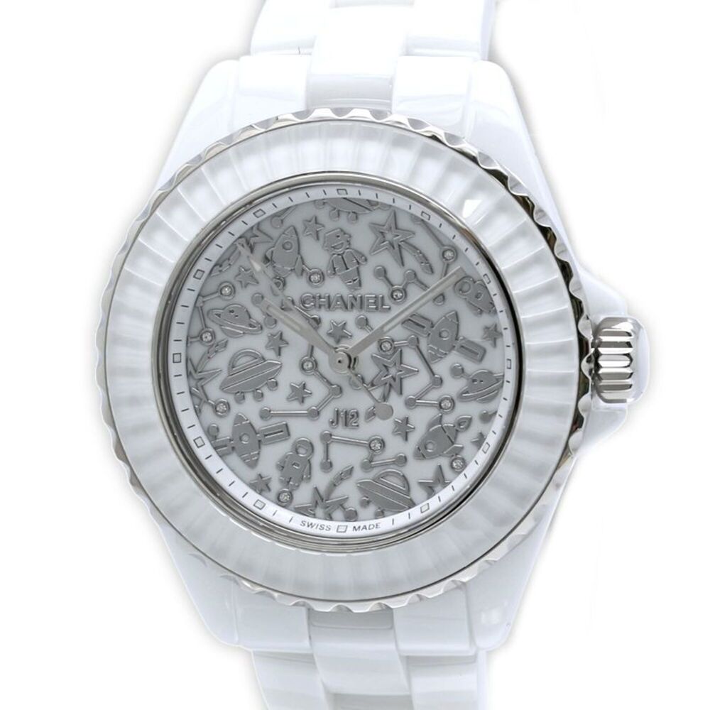 CHANEL J12 Cosmic Diamond H7990 Women's Watch, White Ceramic x Stainless Stee...